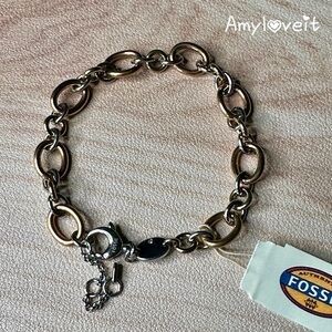 Fossil Dainty Charm Two Tone Stainless Starter Charm Bracelet